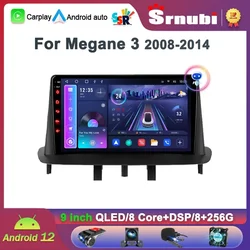 Srnubi-Radio con GPS para coche, 12,0 reproductor Multimedia con Android, 2DIN, 4G, Carplay, DVD, estéreo, para Renault Megane 3 Fluence 2008-2014