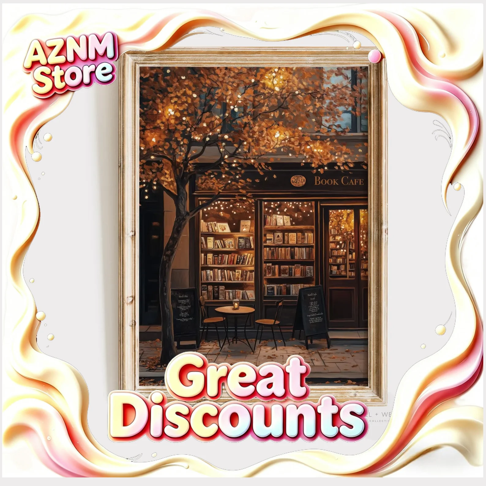 Impresión de Cafetería Otoñal |   Arte de la librería Moody |   Arte Imprimible de Otoño para Cafetería Acogedora |   Decoración de Acción de Gracias |   Amante de los Libros |   Estética Oscura