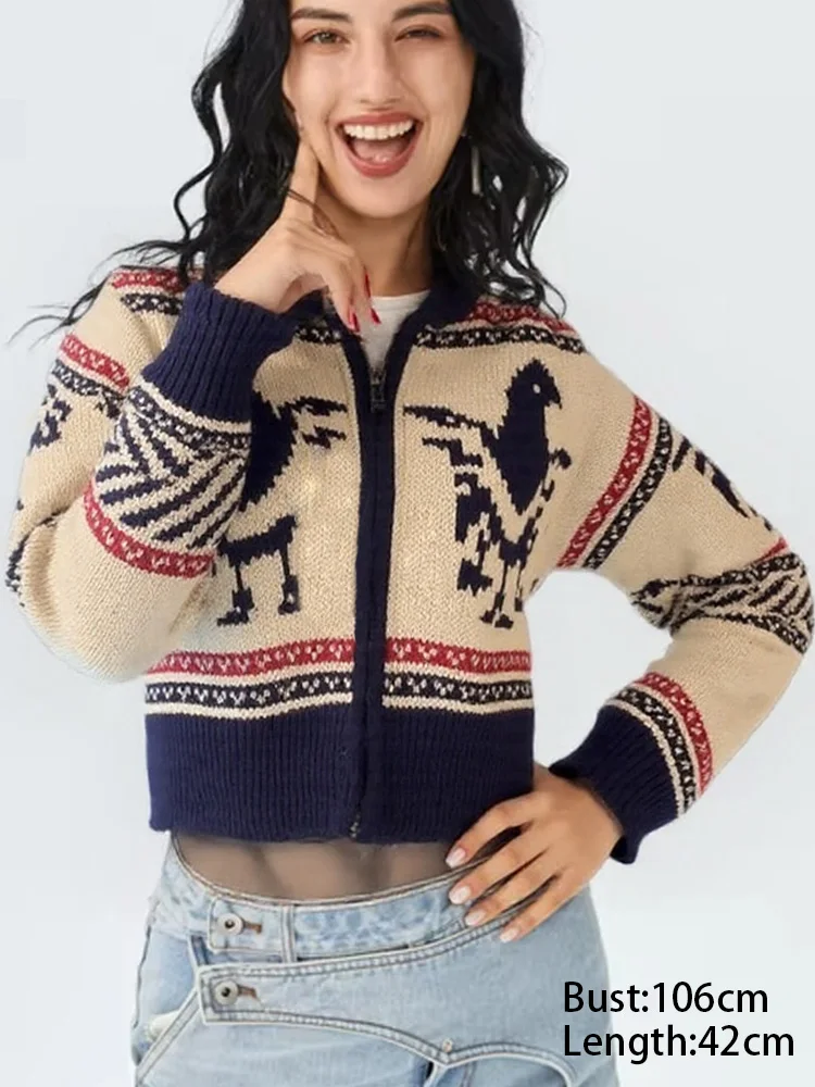 

Новая мода короткий кардиган с принтом, женский повседневный свободный свитер на молнии с длинными рукавами, женские свитера, пальто, осенне-зимняя верхняя одежда