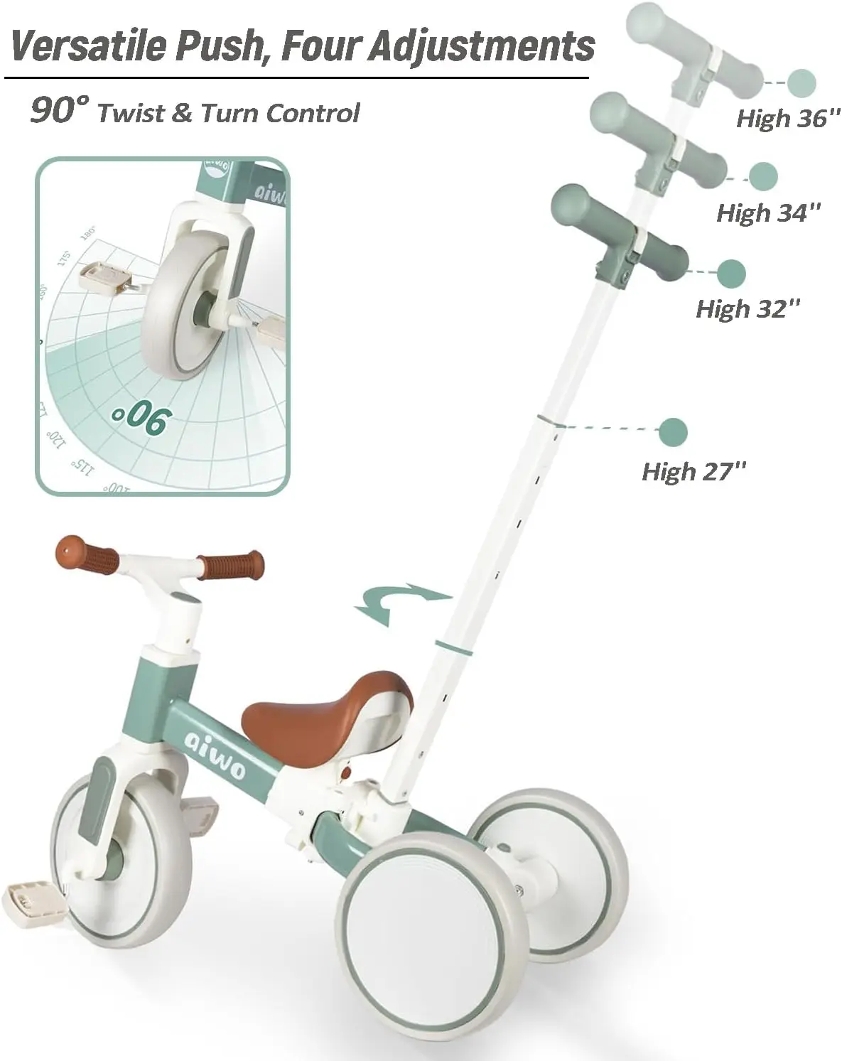 5in1 Tricycle for Toddlers 1-3, Toddler Balance Bike for 1 to 4 Year Old Kids Boys Girls First Gift, Ride-on Toys Toddler Bike w