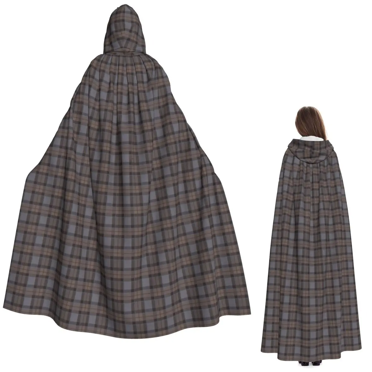 Outlander Plaid - Fraser Tartan Long Hooded Cloak Witch Medieval Costume Cosplay Cape HalloweenCoat Adult Unisex