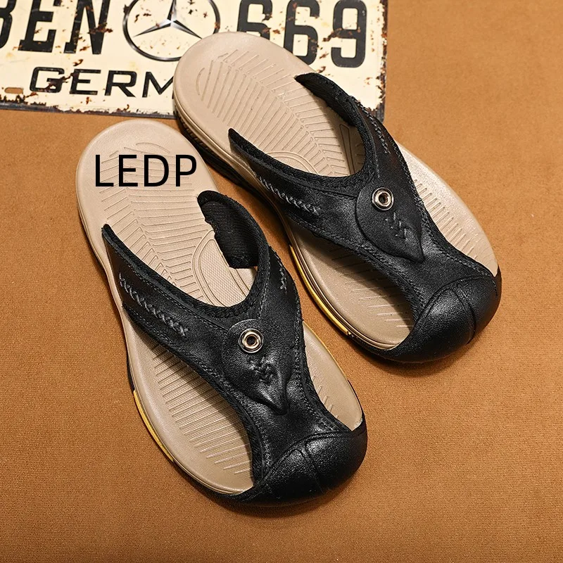 Men\'s Summer Sandals Fashion Baotou Top Layer Leather Casual Slippers Flip Flops Lightweight Best Sellers In 2023 Products