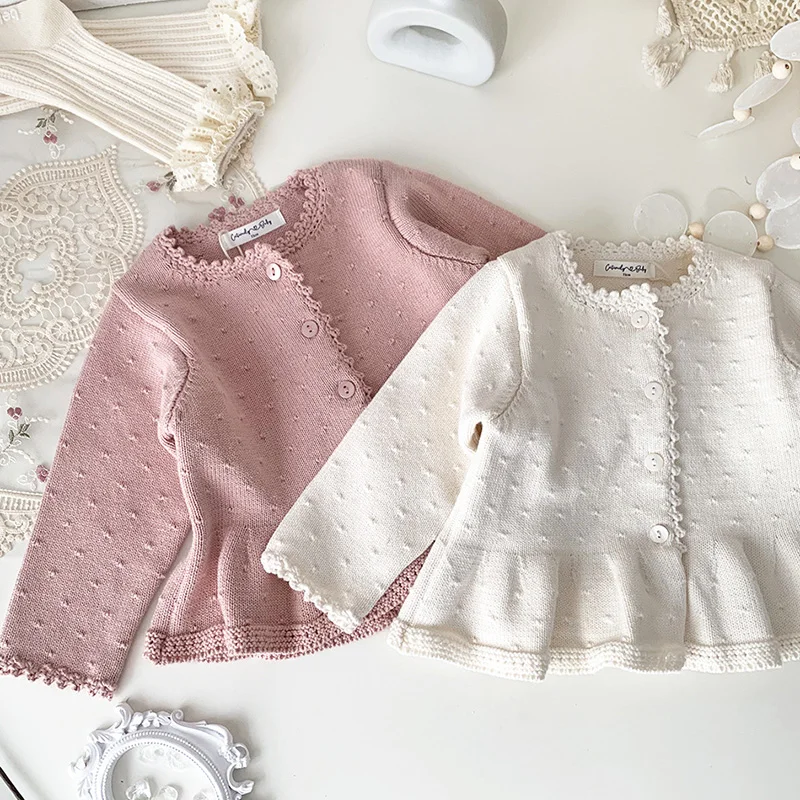 Autumn Spring Korean Style Kids Knitting Cardigan Long Sleeved Solid Color Children Clothes Baby Girls Knitting Cardigan Coat