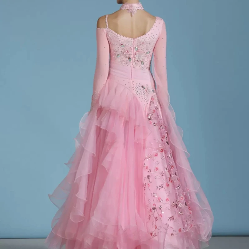 Lady\'s High Quality Standard Ballroom Dance Dresses Pink Elegant Ballroom Competition Dance Dress Women Waltz Dancing Skirt