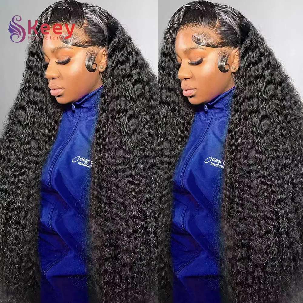 200 밀도 곱슬머리 인모 가발 40인치 프리 플러킹 13x6 13x4 HD 레이스 프론트 가발 딥 웨이브 인모 브라질리언 가발 여성용