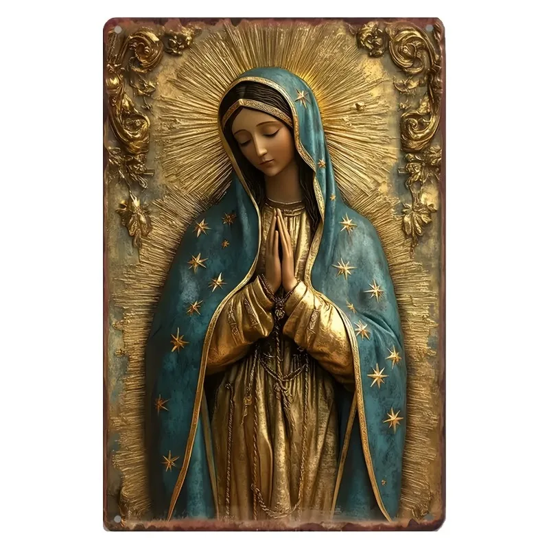 

Vintage Style Virgin of Guadalupe Metal Sign - Catholic Home Decor with Religious Mary Icon, Farmhouse Wall Art, Christian Gifts