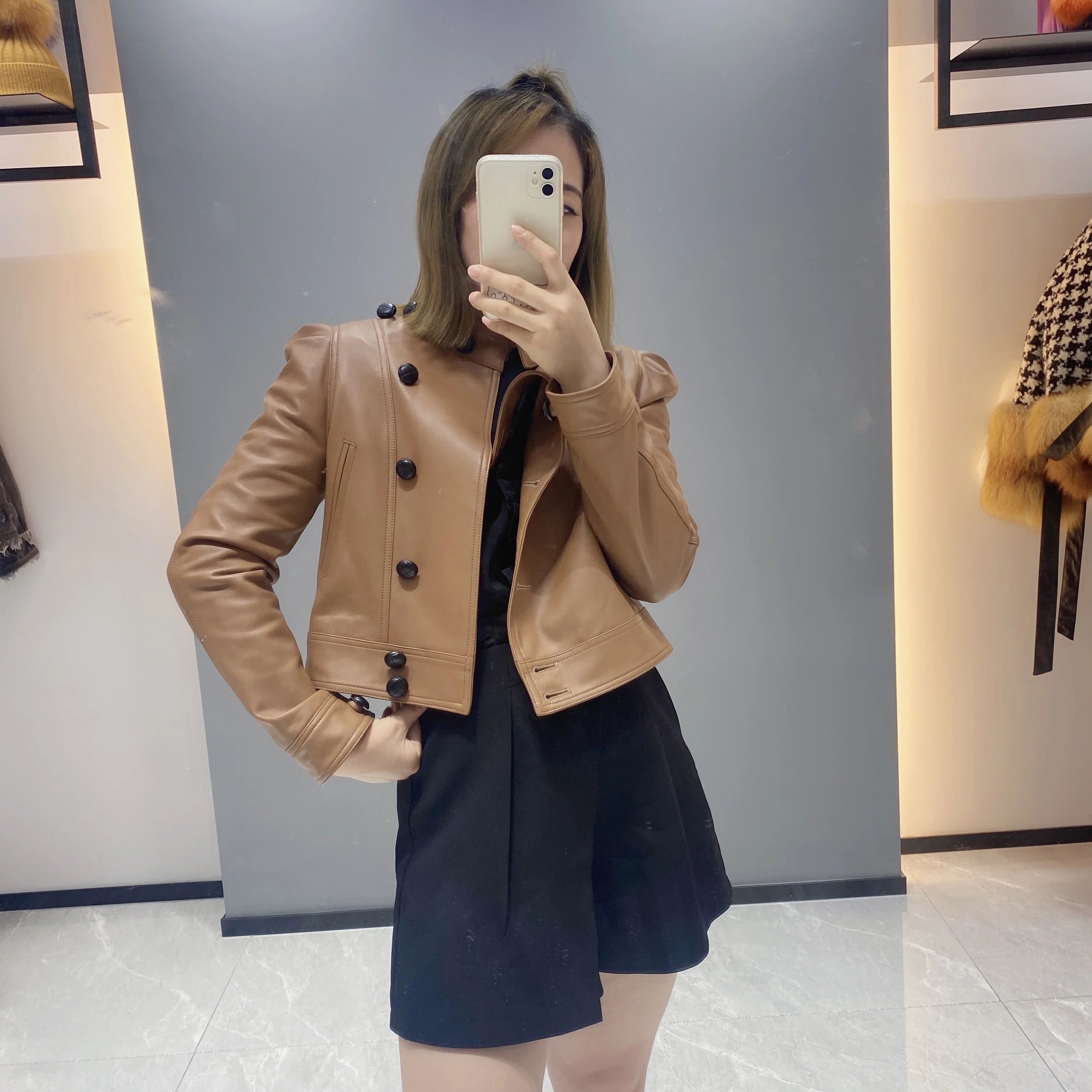 Janfur Women Genuine Leather Jacket Bomber Jacket High Quality Leather Coat