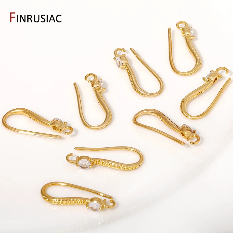 18K Gold Plated Brass Zircon Ear Wire with Open Loop Earring Hooks For Earrings Making Supplies, DIY Findings Accessories