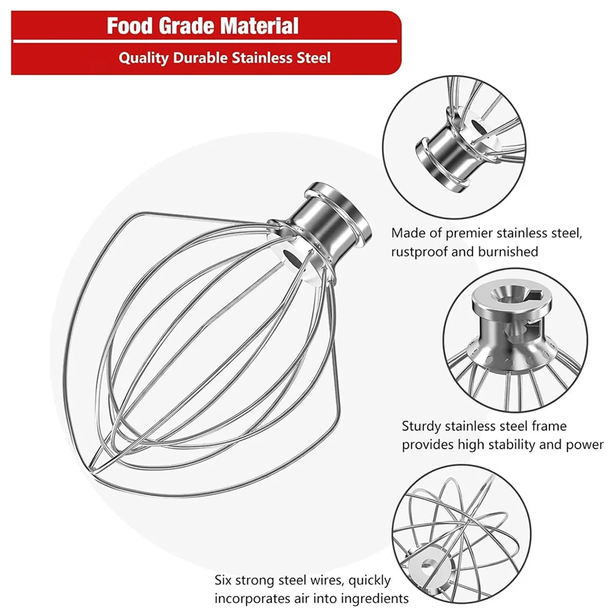 Attacco per frusta a 6 fili in acciaio inossidabile per Kitchenaid Tilt Stand Mixer 4.5-5 Quart Bowl