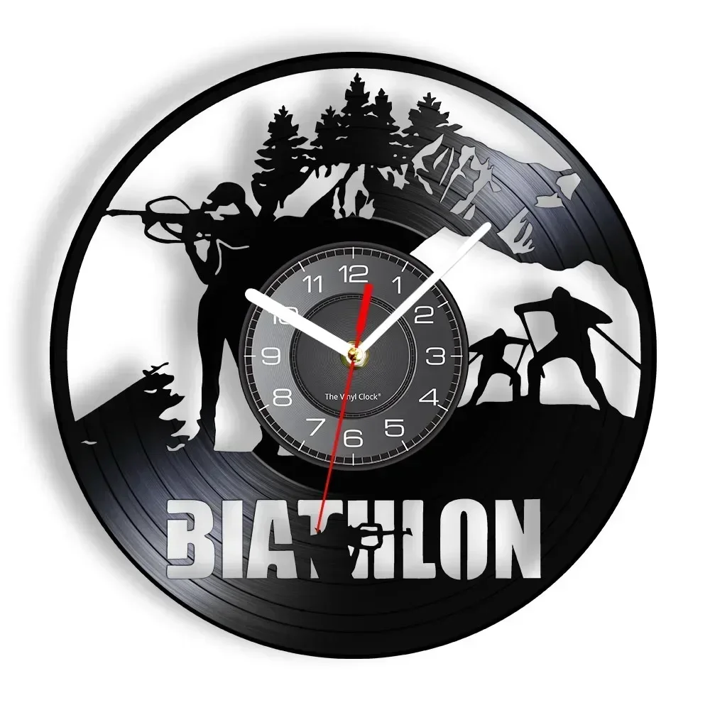 I Love Biathlon Modern Wall Clock with LED Illumination Cross-country Skiing & Riflery Sport Laser Cut Longplay Wall Watch Decor