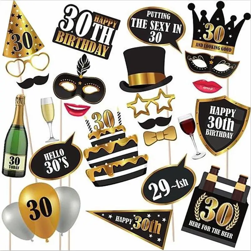 24pcs/lot 30 40 50 60 Happy Birthday Photo Props Adult Birthday Party Decoration Lips Glasses 30th Birthday Photo Booth Props view 6