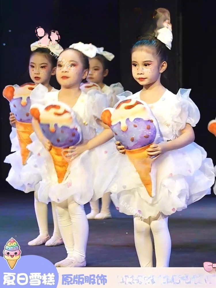 

Милое пышное шифоновое платье для девочек, реквизит для мороженого, детские танцевальные костюмы