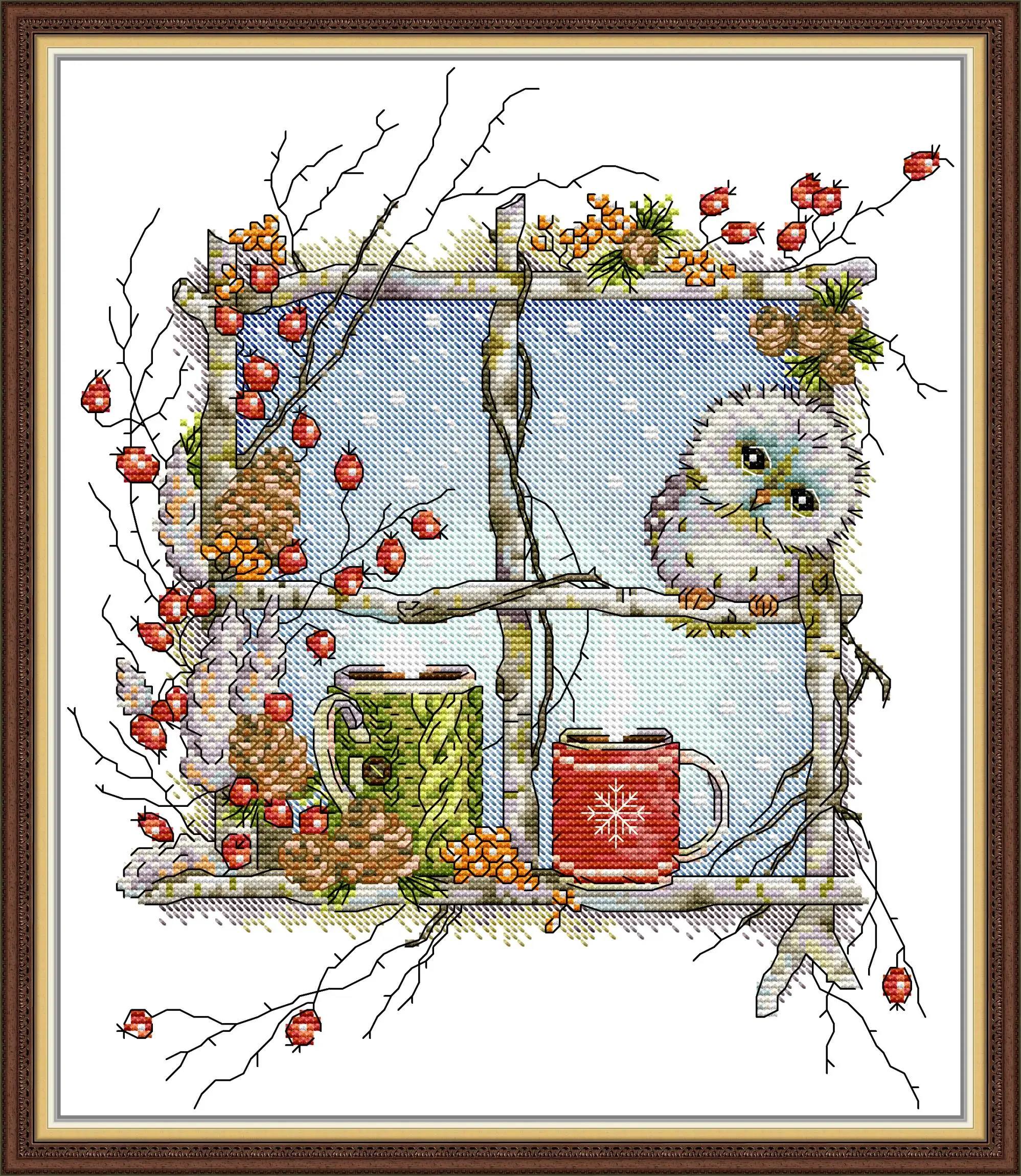 

Maydear Full Cross Stitch Kit,11CT/14CT/16CT/9CT Aida Fabric,DMC Threads Sewing Pattern Embroidery Set-The owl on the window