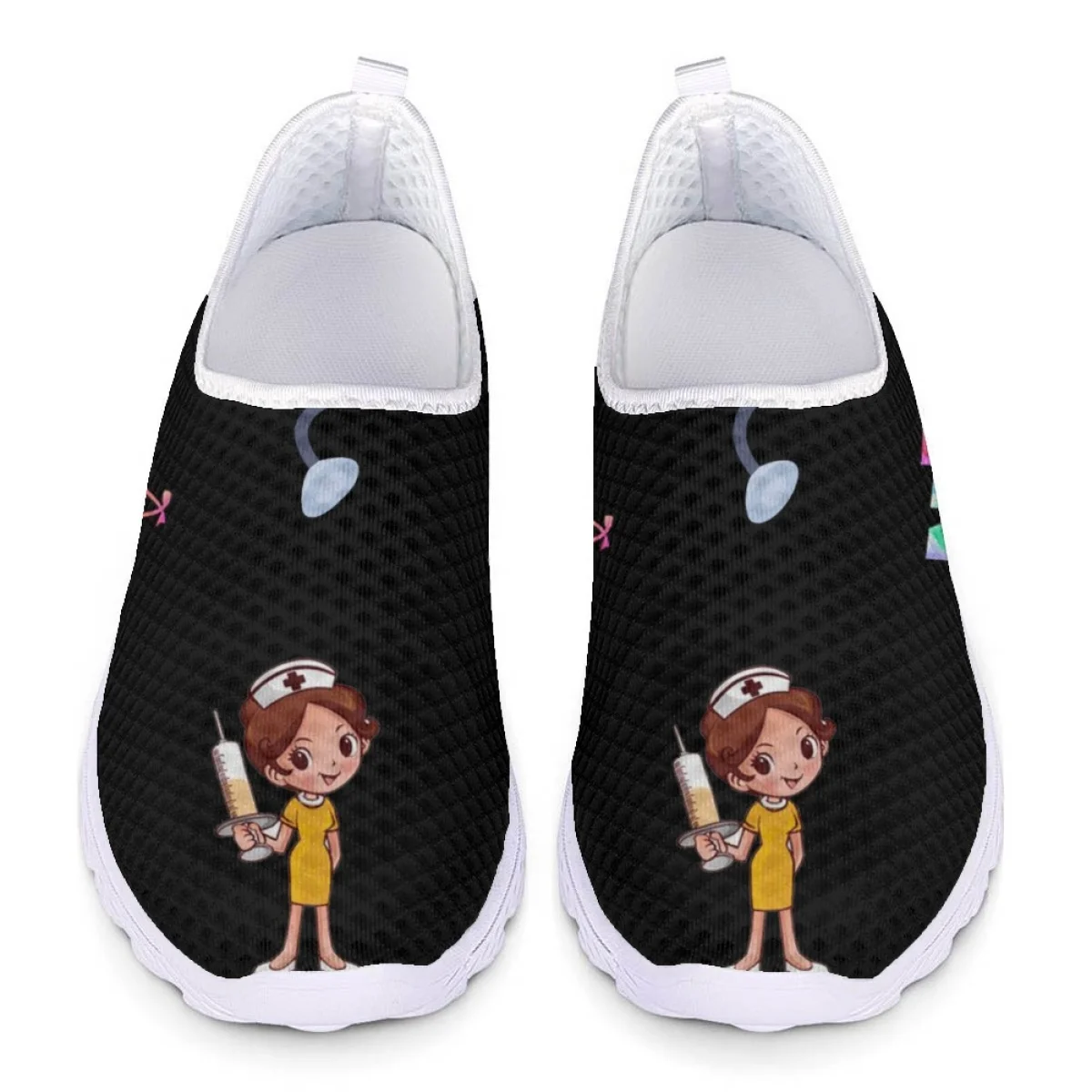 Belidome Cute Cartoon Nurse Medical Shoes for Women Summer Mesh Soft Brand Design Slip On Casual Walking Sneakers Zapatos Planos