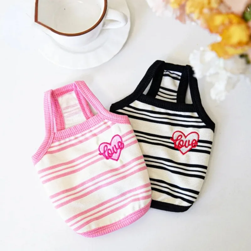 Ins Pet Dog Short Striped Embroidered Suspender Pet Cat Dog Teddy Dress Cute Vest Pet Clothing Cooling Vest Dog Puppy Clothing