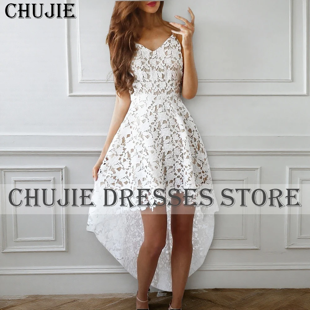 

Белое кружевное платье с аппликацией HIgh Low Cocktail Dresses vestidos graduación adolescentes Homecoming Dress Customized Evening Party Gowns