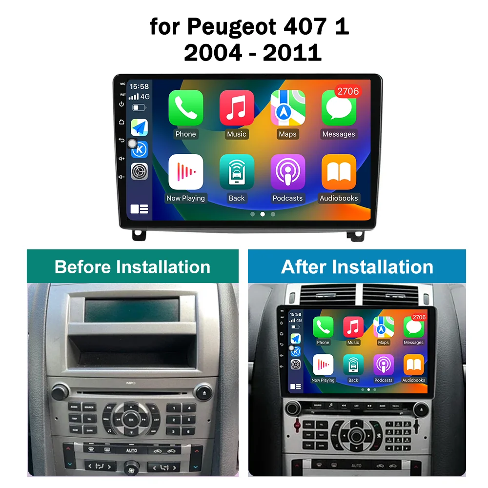 نظام أندرويد الذكي سيارة الوسائط المتعددة راديو مشغل فيديو 9 بوصة لبيجو 407 1 2004 - 2011 نظام تحديد المواقع نافي واي فاي + 4G BT DSP ستيريو