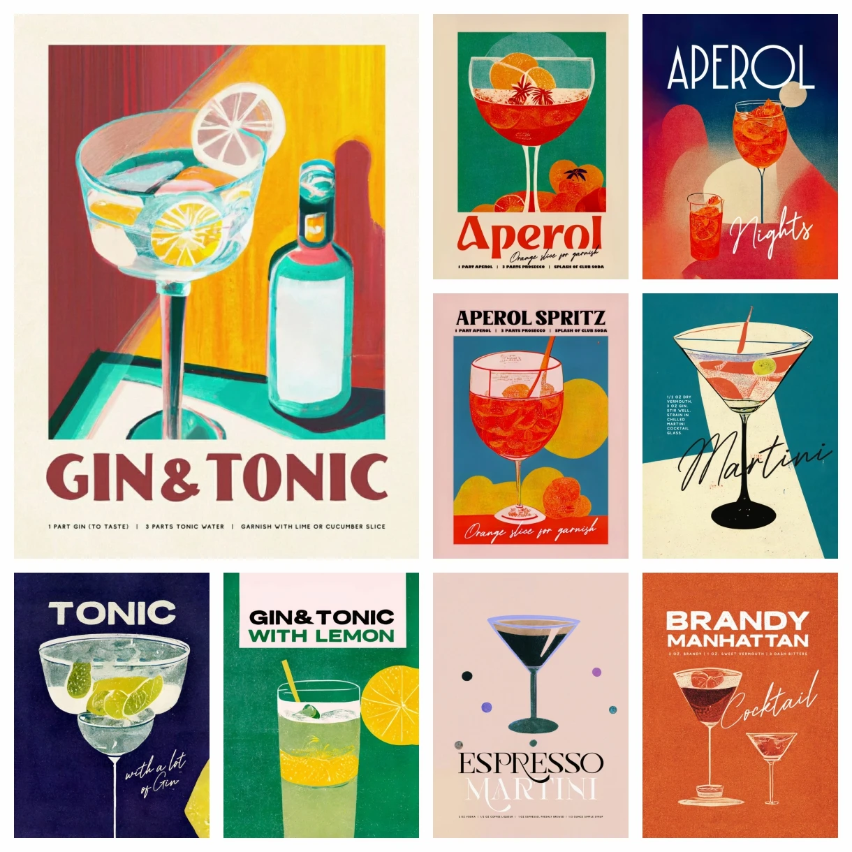 Kits de pintura artística de diamante 5d DIY, bebida Caipirinha Gin tónico Sangria Aperol Spritz, mosaico bordado de cocina Vintage, punto de cruz