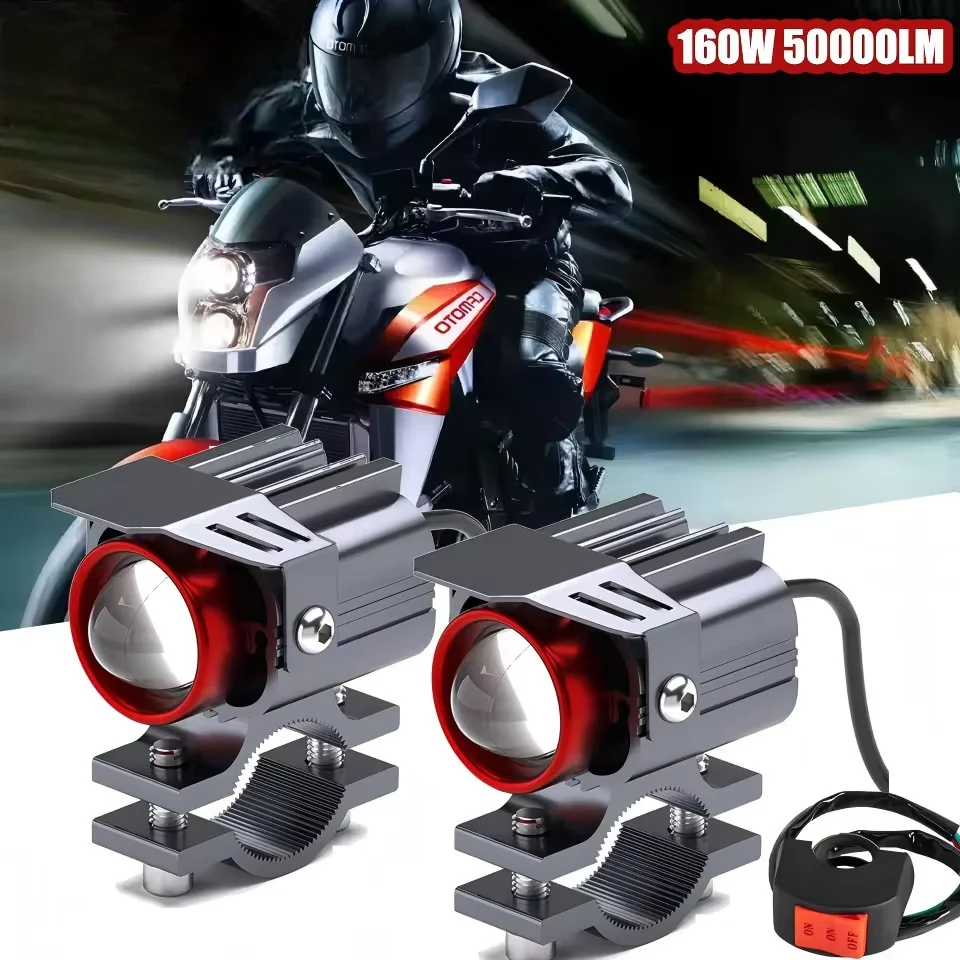 160W 50000LM  Motorcycle LED Auxiliary Spotlight Two Tone Motorcycle LED Exterior Motorcycle Light ATV Scooter Driving