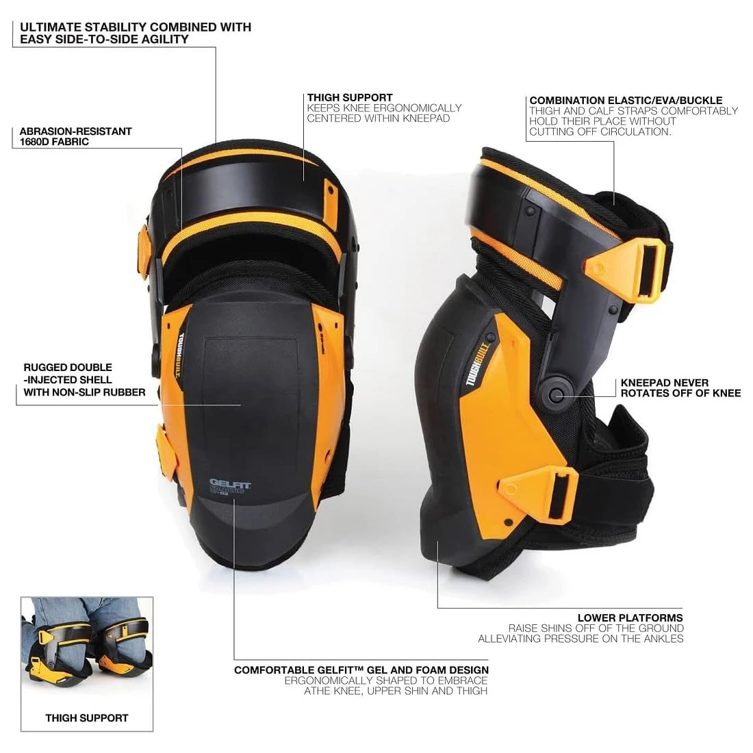 TOUGHBUILT TB-KP-G3 GelFit™ Fanatic - Thigh Support Stabilization Knee Pads Protection Kneeprotection Power Tool Accessories