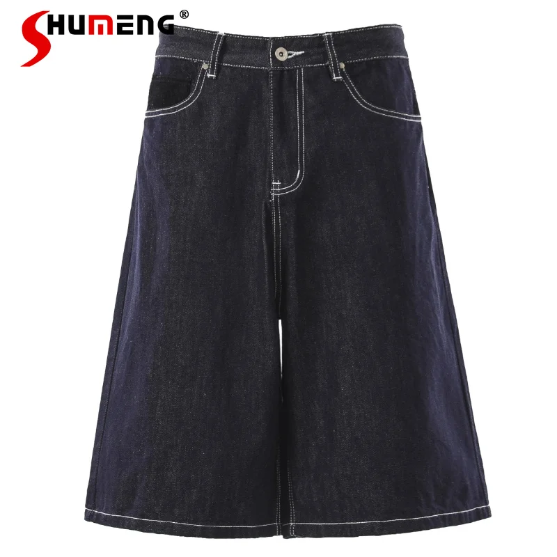 

Men's Women's 2026 Summer Trendy Denim Jeans Pocket Decorative Denim Shorts Loose Comfort Wide-leg Versatile Cropped Denim Pants