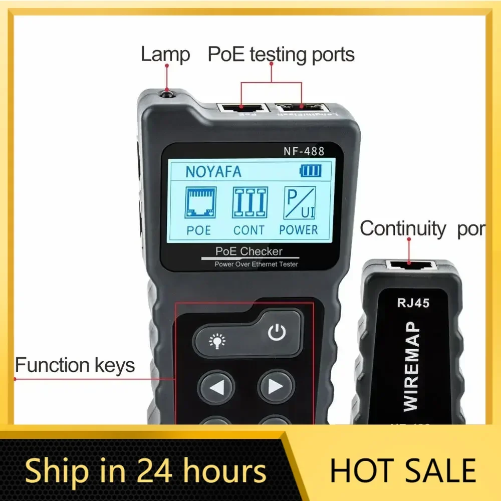 Noyafa LCD Network Cable Tester Lan Test PoE Checker NF-488 Inline PoE Voltage Current Tester With Cable Tracker the Ethernet