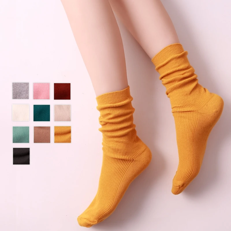 Chaussettes longues en coton pour femmes, style école, solide, document, mode, frais, coréen, nouveau