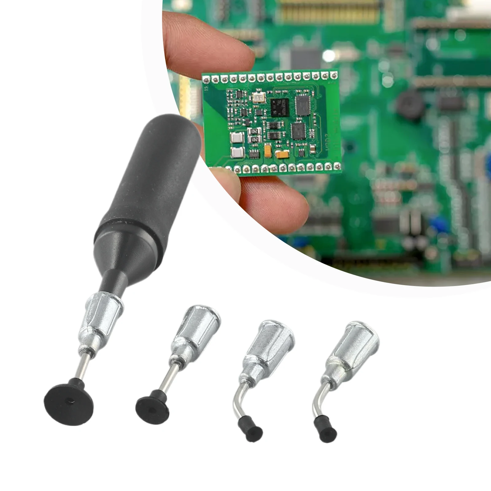 Vacuum Suction Pen Kit with 4 Suction Cups for IC Chip Desoldering For SMD Component Transfer and Electronics Assembly Use