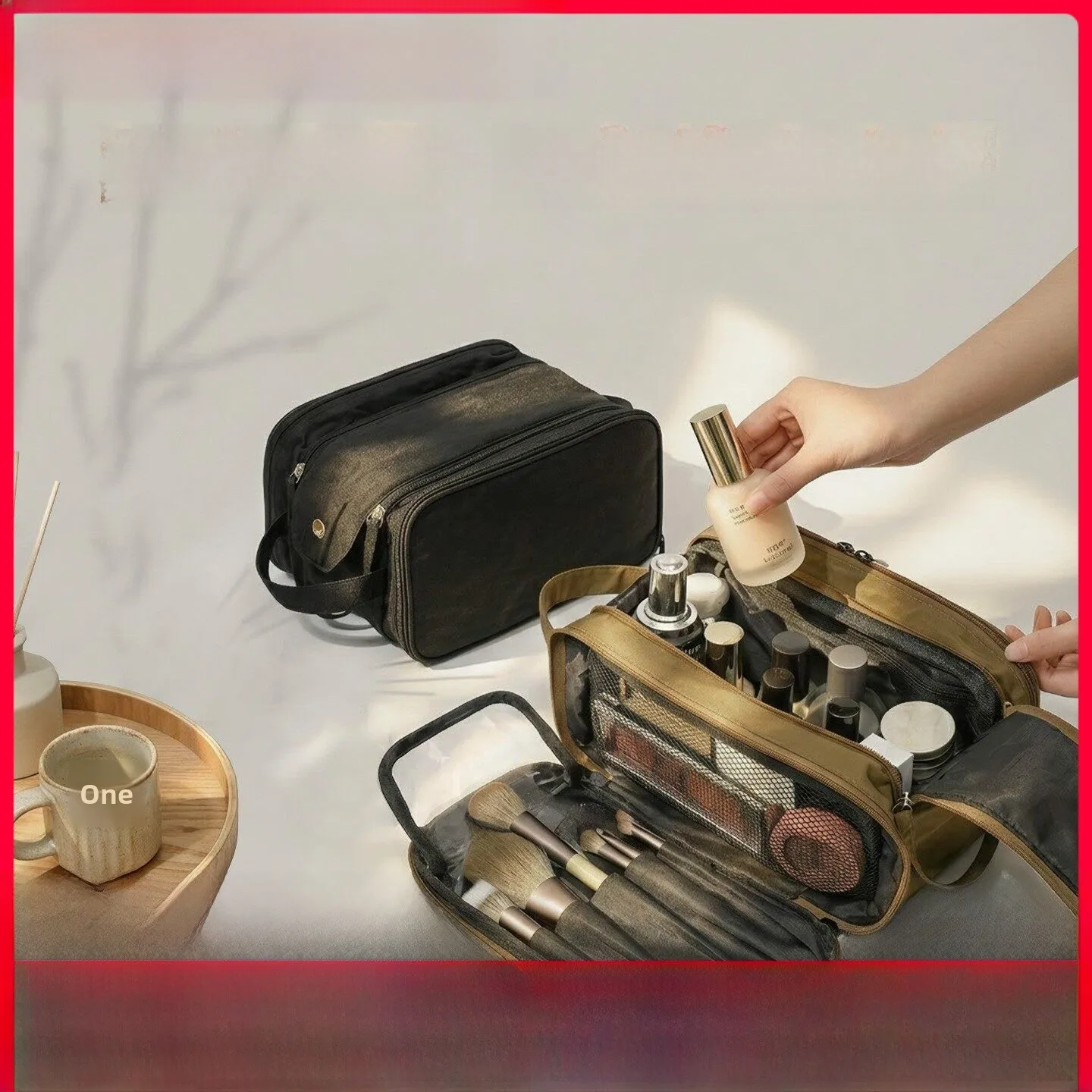 travel-cosmetic-bag-large-capacity-double-zipper-portable-toiletry-storage-bag-nylon-material-makeup-organizer-kinghida-brand