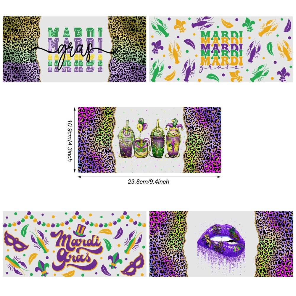 5 Sheets Mardi Gras Patterns UV DTF Stickers UV DTF Transfer Stickers for Glass Cups