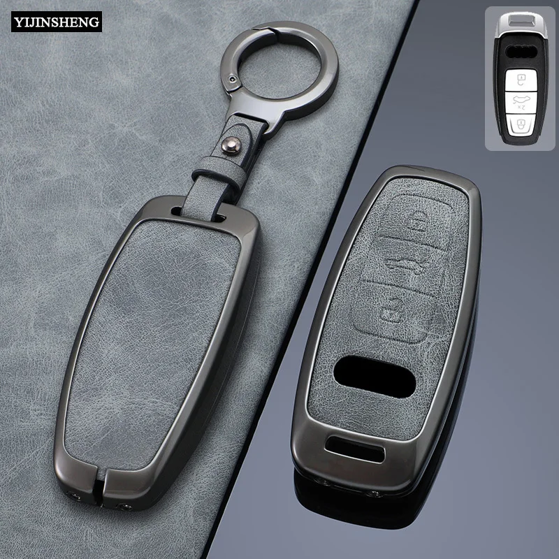 

Zinc Alloy + Leather Car Key Case Cover Fob Protection Holder for Audi A8 S8 Q7 Q8 SQ8 A3 A6 C8 A7 S7 D5 4N E-tron 2018 - 2024