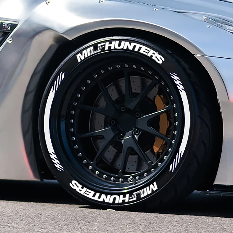 

8 Sets MILFHUNTERS Stripes 3D Waterproof Permanent Letters Tyre Decals Accessories Suitable for 4 Wheel Car PVC Without Glue