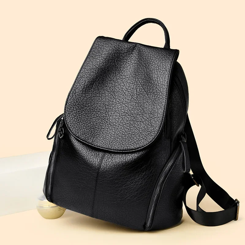 Cowhide Cross-border Backpack, New Women's Book Bag, Lazy Style Leather Texture Backpack