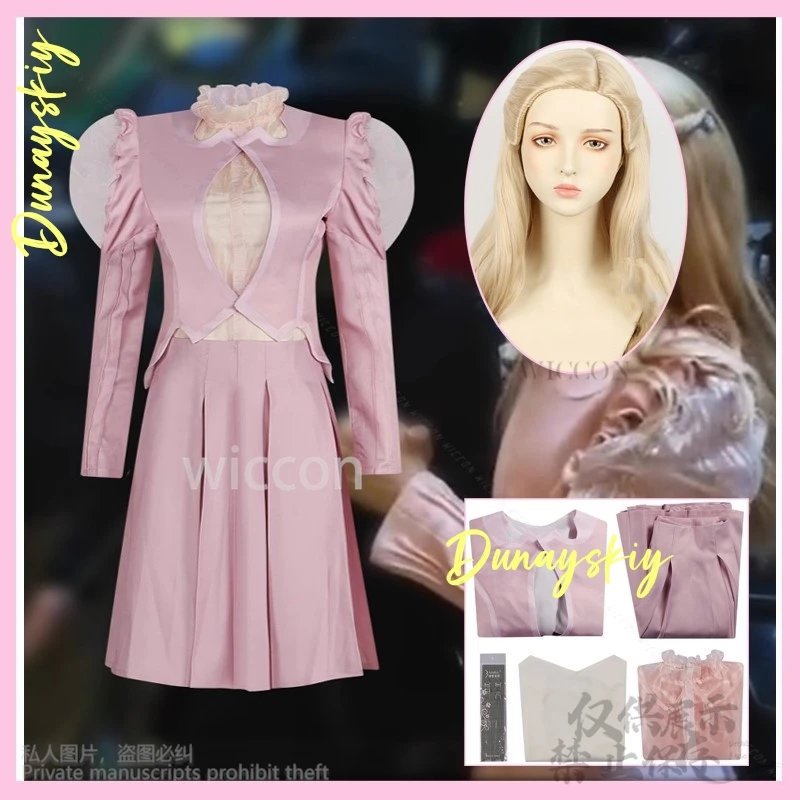 

Anime Movie Wicked Costume Glinda Costume Pink Bubble Sleeve Dress Lolita Wig Halloween Christmas Party Uniform Girls Customized
