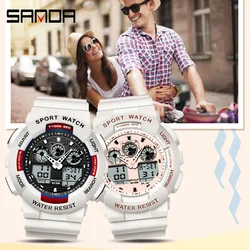 SANDA-reloj deportivo de lujo para hombre y mujer, pulsera electrónica de cuarzo con doble movimiento, resistente al agua, luminosa, a la moda