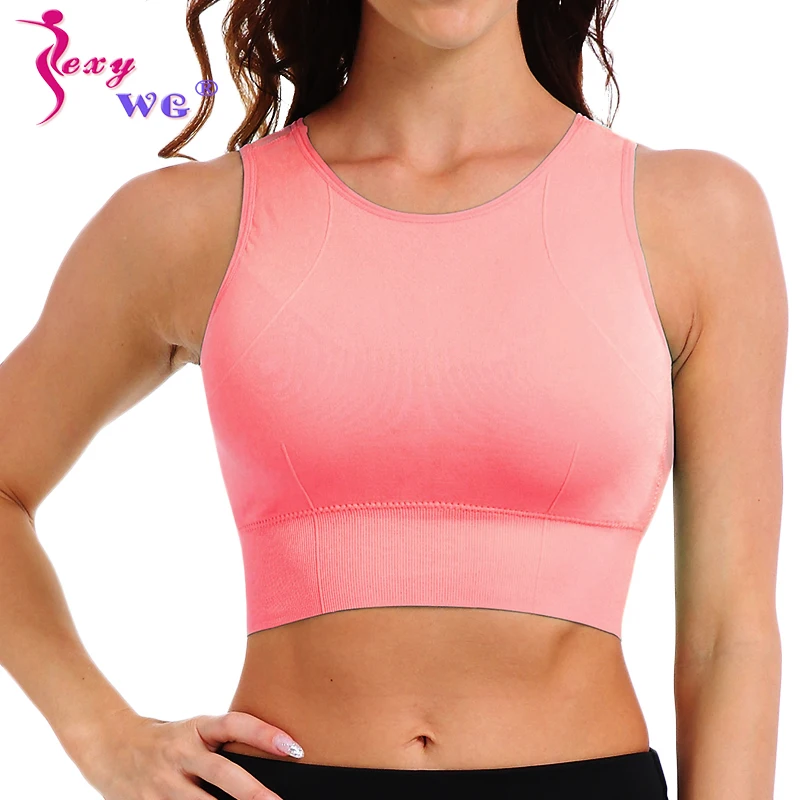 SEXYWG Top Women Yoga Shirts Breathable Mesh Shockproof Gym Running Sports Bra Solid Seamless Fitness Yoga Sport Bh Bra Top Vest