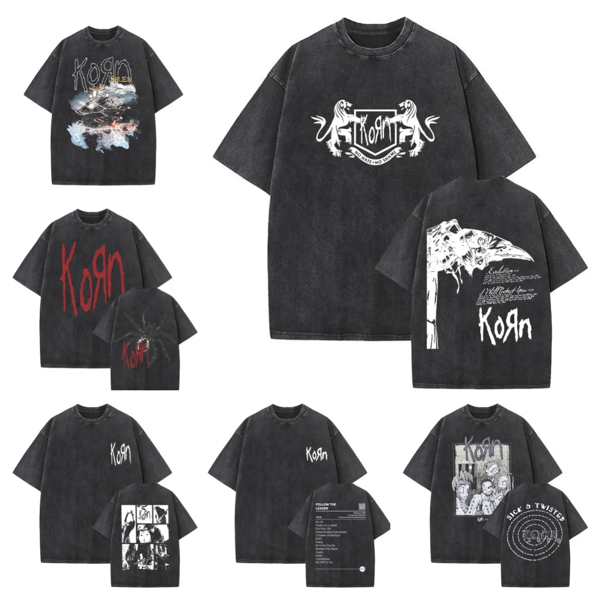 

Випраная винтажная рок-группа Korn, футболка с графическим принтом, мужская металлическая музыка, большие футболки для мужчин и женщин, забавная кавайная милая розовая футболка