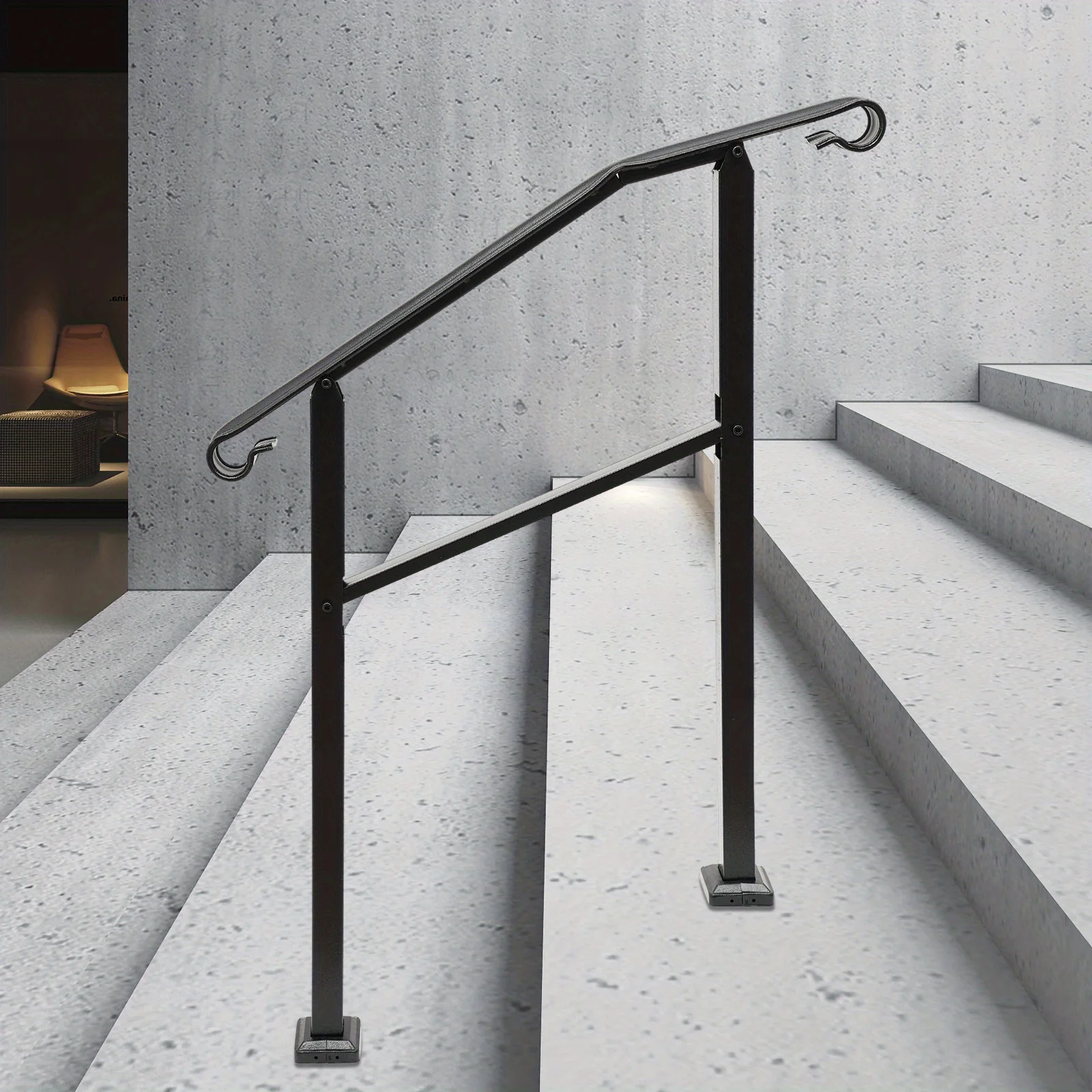 Outdoor staircase handrail slope 3FT black, Handrails for Outdoor, Staircase Handrail, 3-Step Handrail, Carbon Steel, Black