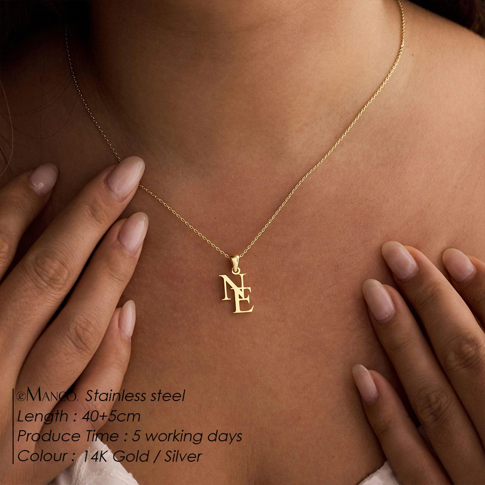 EMANCO  Custom Initial Necklace for Women Personalised Double Letter Stainless Steel Pendant Couple Jewelry Anniversary Gift