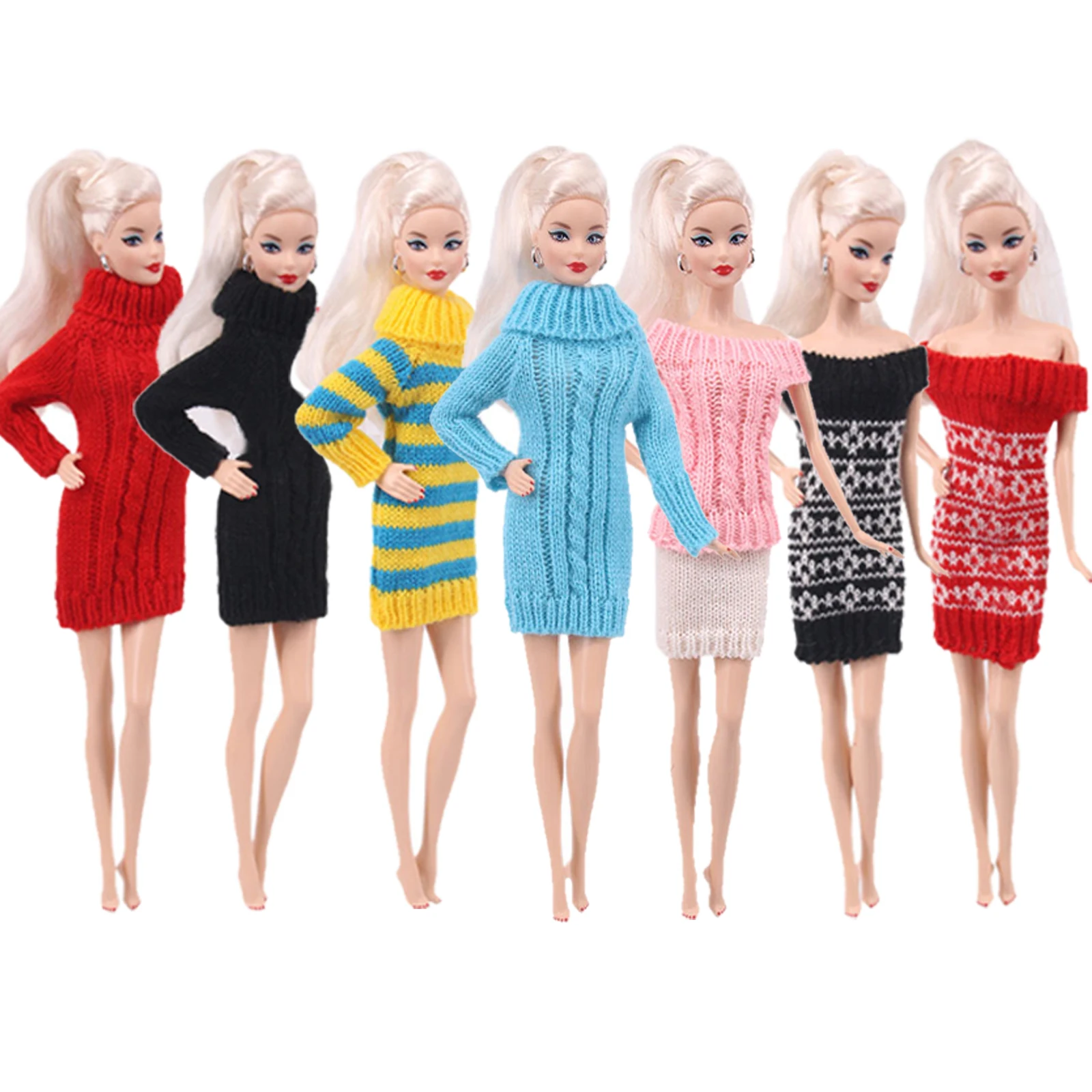 Alta qualidade feito à mão de malha puro algodão camisola vestido topos opções boneca roupas acessórios para barbies boneca 11.5 Polegada menina