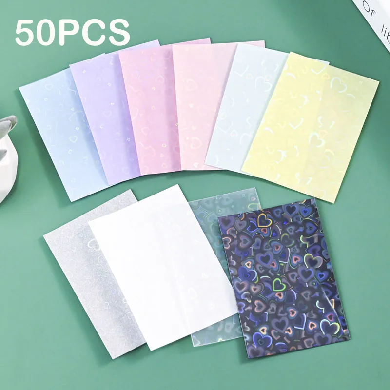 50Pcs Kpop Card Sleeves Card Holder 61*91mm Heart Bling Photocard Holder Photo Card Films Cards Protector Photo Cards Protective