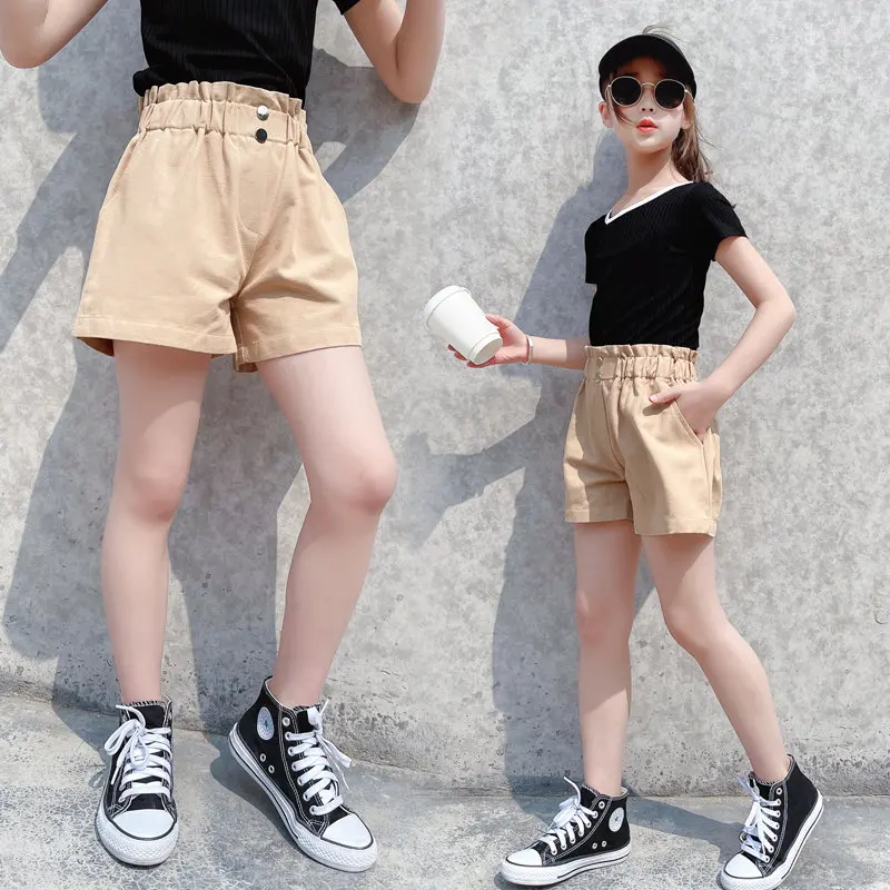 Big Girls White Khaki Color Short Jeans Kids Elastic Waist Shorts Pants Teenager Summer Casual Short Pants 5 7 9 11 11 Years Old