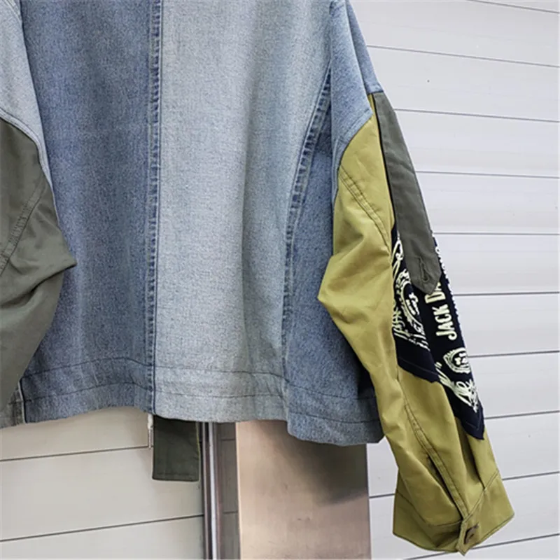 Giacca di giuntura di jeans con stampa verde militare Capispalla da donna Streetwear Giacca di jeans a maniche lunghe con tasca grande corta