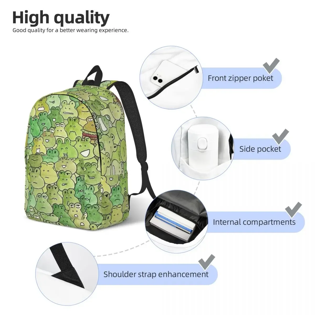 Mochila sapo para homens e mulheres, mochila de lona, bolsa animal fofa, escola primária, estudante universitário, ao ar livre