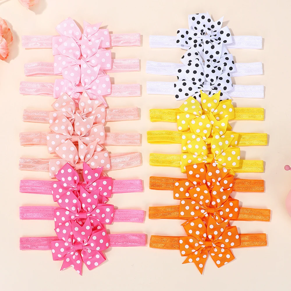 

60Pcs Random color ribbon bowknot hair band for baby girl sunflower wave point elastic headband classical babe hair accessories