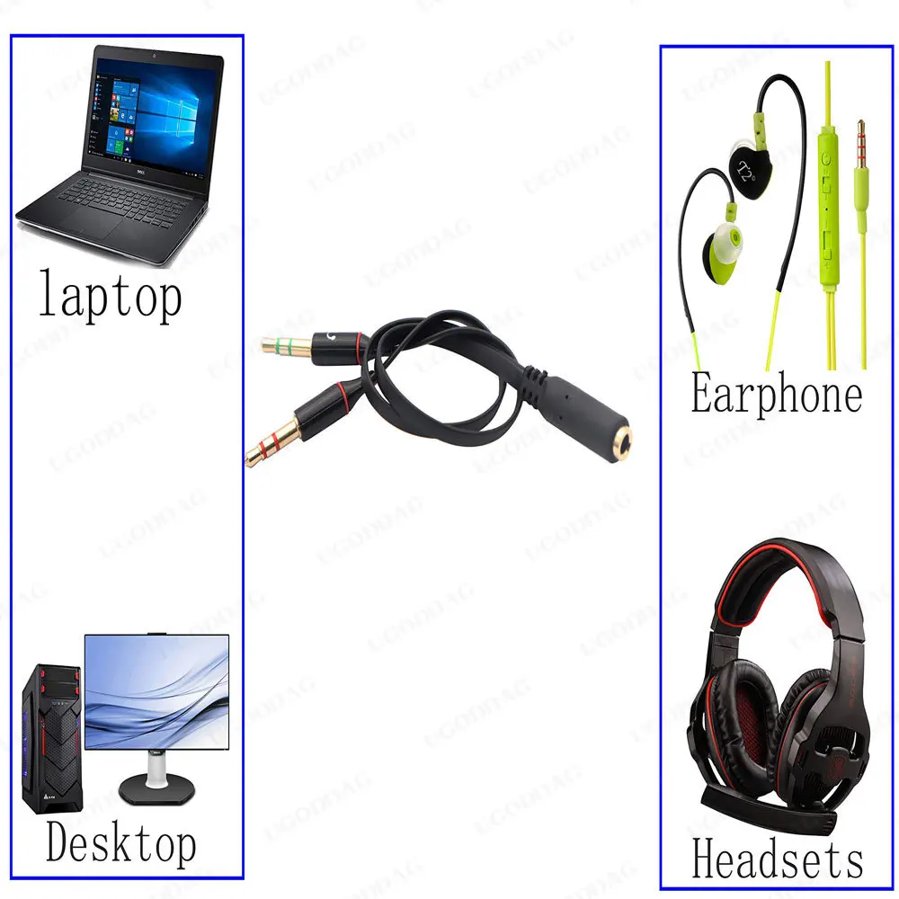 3.5mm Audio Y Splitter Cable 3.5mm AUX female to 2x3.5mm Male Headset Mic Stereo Y Splitter Cable For Headset Splitter MP3 MP4