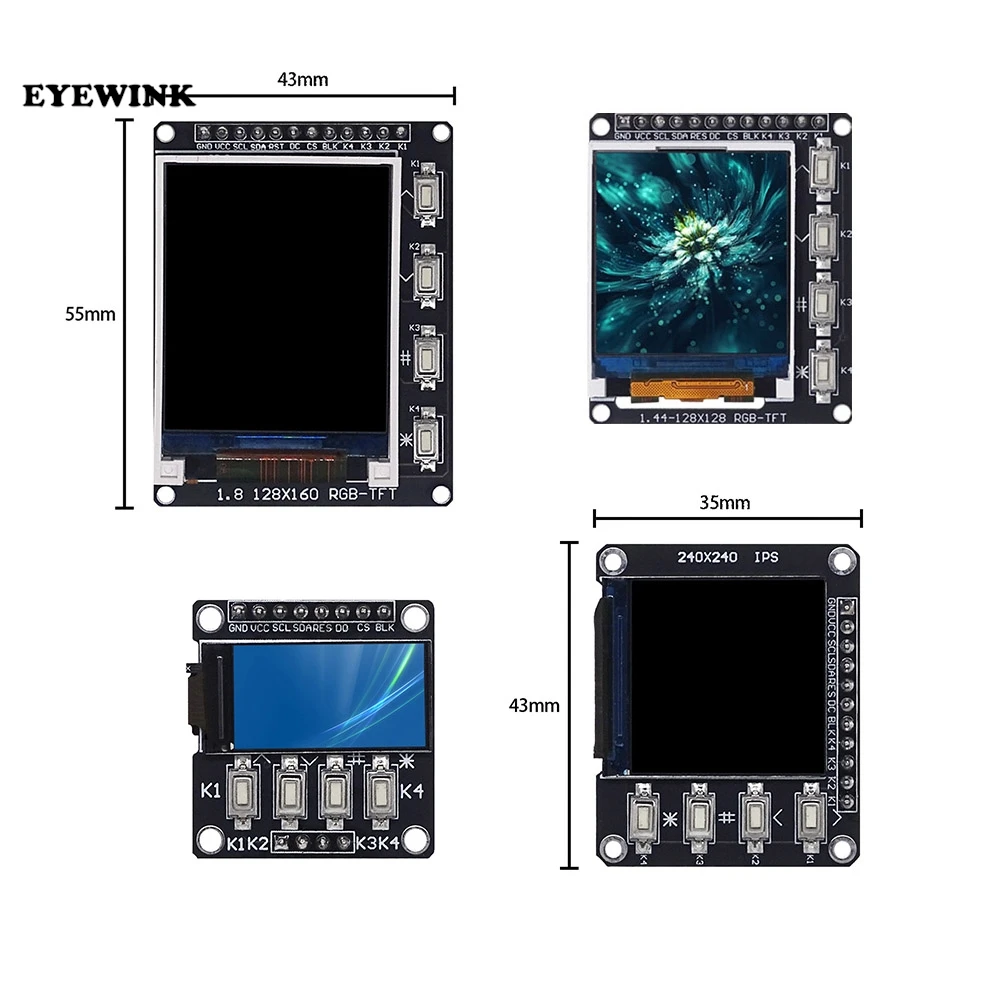 0.96/1.3/1.44/1.8 Inch TFT Color Screen LCD Display Module with 4key button Drive ST7735 st7789 Interface SPI 128X160 240X240