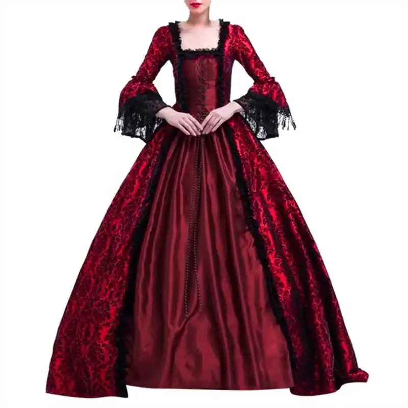 S-5XL Plus Size High-End Court Dress Lace Splicing Dress Vintage Medieval Renaissance Dress