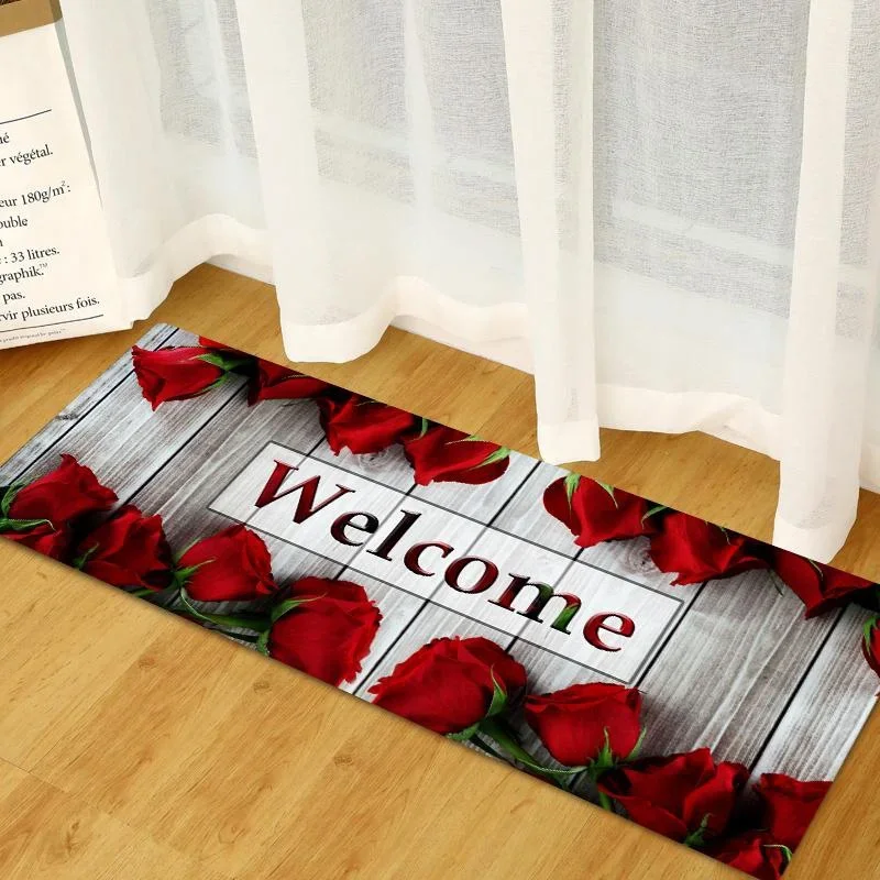 Wood Grain Flowers Kitchen Floor Mat Home Entrance Doormat Decoration Corridor Balcony Long Rugs Laundry Room Non-slip Mat
