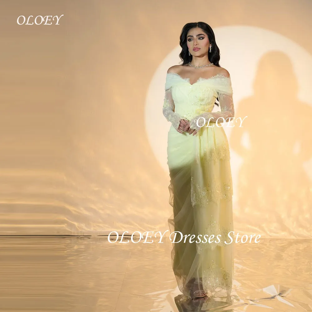 

OLOEY Elegant Yellow Evening Dresses Dubai Women Long Sleeves Off Shoulder Prom Gowns Formal Party Occasion Dress Customized